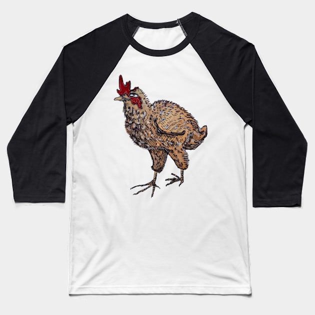 Chicken Chicken Bock Bock Baseball T-Shirt by Animal Surrealism